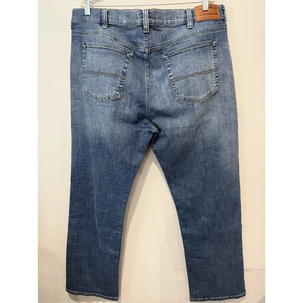 Lucky Brand 181 Relaxed Straight Jeans Mens 40x32 Blue Denim Whiskering Logo